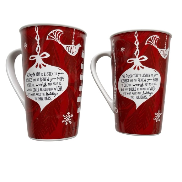 Starbucks Mugs Holiday 2009 Wish Hope Peace Cups Set of 2 - Picture 2 of 5